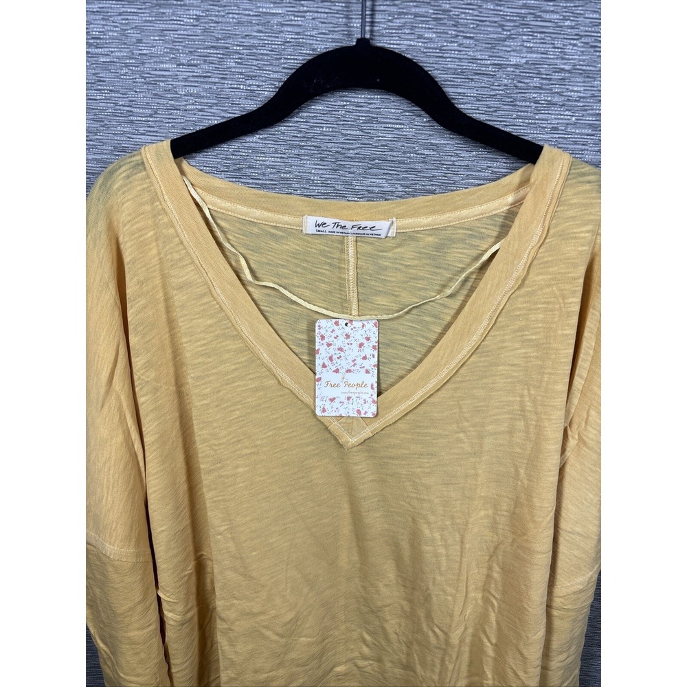 NEW Free People Women's On My Mind V-Neck Long Sleeve Shirt Camel/Yellow Size S - Picture 3 of 12